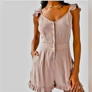 Urban Outfitters Mauve Button-Front Ruffle Romper